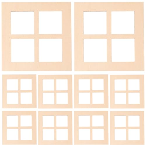 SUPVOX 10Pcs Dollhouse Windows, Miniature Wooden Window Frames, 1:12 Scale, Handcrafted Beige Grids, Diy Doll House Accessories for Decoration, 2.71 X 2.71 X 0.07 Inch