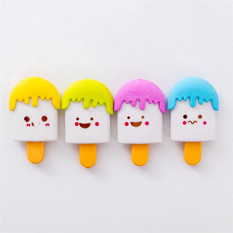 Image of Radiance 12 Pcs Ice Cream Shape Erasers for Kids | Cute Pencil Erasers for Girls & Boys | Fun Stationery | Birthday Return Gift | School Supplies (Multicolor)