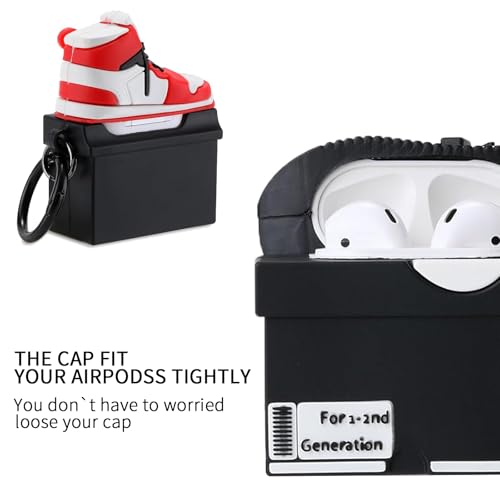 Image of [2Pack] Gedicht for Apple Airpods 2nd Generation Case Cover, Cute Cartoon Shoe Box Soft Silicone Protective Cases for AirPods 1&2 Case with Keychain for Women Men, Red+Black
