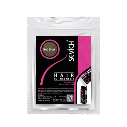 Sevich Fibras capilares unisex - 5 segundos disimula la caída del cabello, reconstruye el cabello, fibras naturales de queratina para el cabello debilitado, 100g - castaño medio