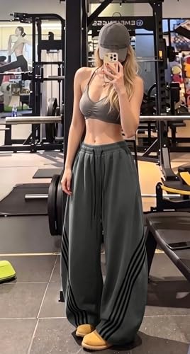 Image of EMMIOL Women's Y2K Baggy Barrel Striped Sweatpants High Waisted Wide Leg
