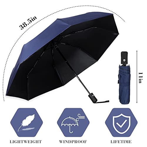 Jexine 6 Pcs Travel Umbrella Automatic Open Close Compact Umbrella Windproof Small Light Backpack Purse Car Portable Collapsible Umbrella For Rain, Men Women (Navy Blue) #TOP1