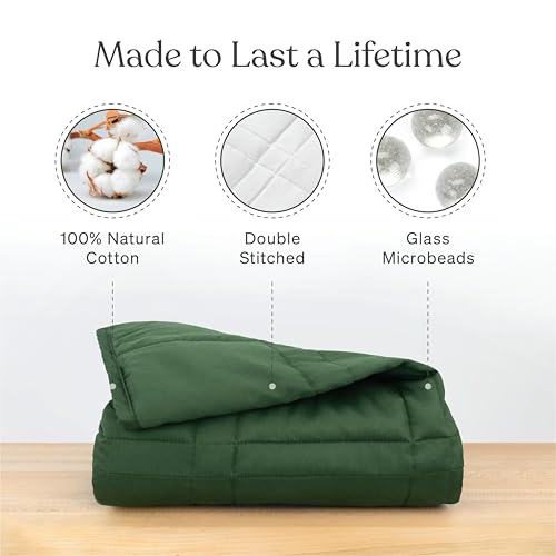 Image of Baloo Weighted Blanket for Adults 25 lb King (Spruce Green, 80 inchx87 inch) | Cool & 100% Cotton | Machine Washable & Dryer Safe | Glass Microbead Fill