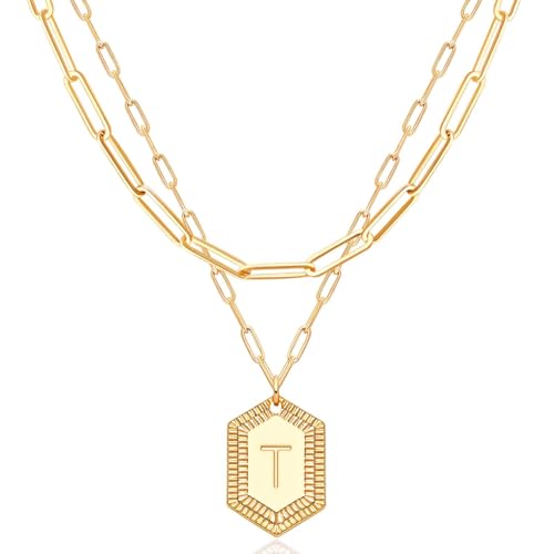 MEVECCO Dainty Gold Initial Necklace for Women 18K Gold Plated Layered Paperclip Link Chain Necklace Personalized Cute Hexagon Letters for Women Everyday Wear Jewelry by MEVECCO - Used condition - US$13.08