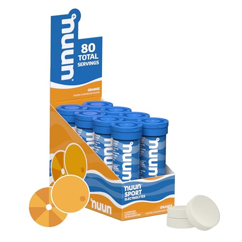 Nuun Sport Electrolyte Tablets | Hydration with Vitamin C | Vegan, Gluten-Free, No Artificial Sweeteners | Orange Flavor, 8 Pack (80 Tablets)