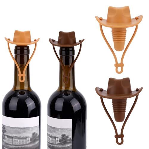 2uds Tapones Vino Sombrero Vaquero, Sellador Reutilizable Silicona Botellas Vino Tapón Decorativo Divertido Artículos Novedosos Cocina y Accesorios para Bar para Cerveza Champán Whisky