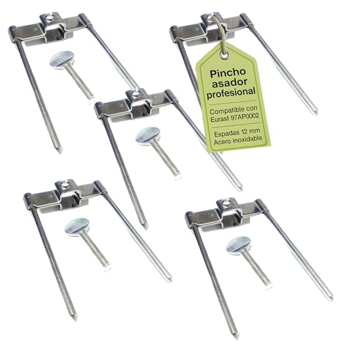 CubetasGastronorm ® Pincho Asador con Tornillo Pack 5 Recambio Profesional para Asador Pollos Compatible con Eurast 97AP10002 Acero Inoxidable para Espadas 12mm Maquina Hosteleria Bar Restaurante