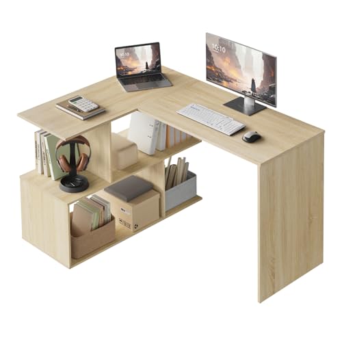 WOLTU Escritorio en Forma L, Mesa Escritorio con Estantes Abiertos, Mesa Esquinera de Ordenador, 120x100x75 cm, para Estudio, Oficina en Casa, Gaming y Trabajo, Roble Claro