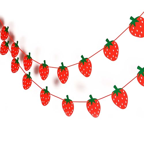 Strawberry Garland Decorations – 36 PCS | Strawberry Party Supplies for Birthday, Summer Picnic, Fruit Theme Decor | Cute Hanging Banner for Wall, Table, Photo Booth, Cake Smash