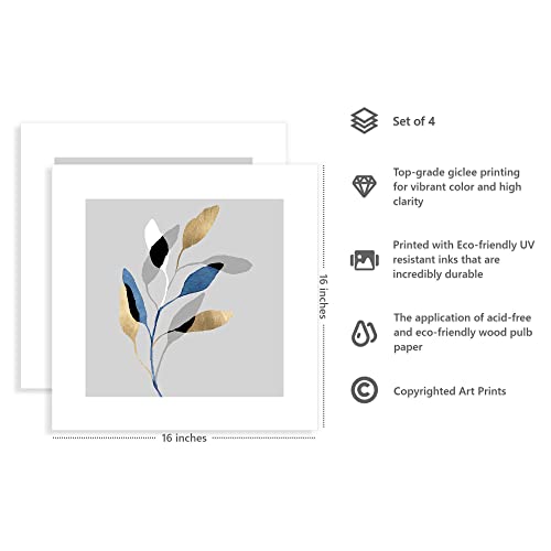Bedroom Plant Wall Art Framed: Home Office Abstract Branch Leaf Picture Minimalist Botanical Painting Print Decor 4 Piece Square Boho Watercolor Nature Artwork For Bathroom Living Room #TOP4