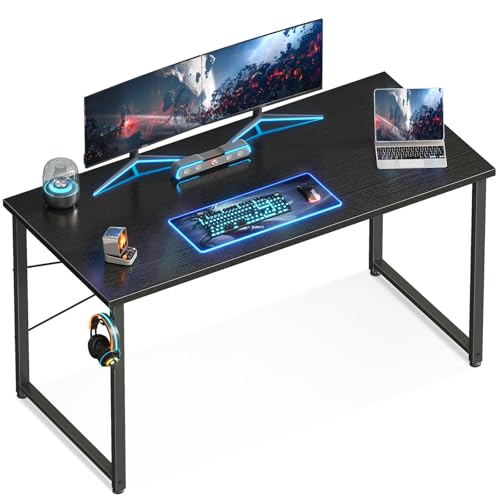 Image of Casaottima 48 Inch Small Computer Desk for Home Office, Study Writing Table for Small Spaces, Simple Modern Desk with Headphone Hooks, Deep Black