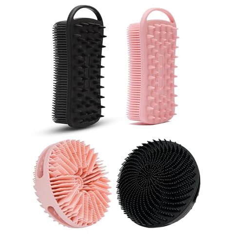 MtBoi 4 PC Silicone Exfoliating Body Scrubber, Silicone Body Shampoo Brush, Soft Silicone Loofah for Sensitive Skin, Shower Silicone Hair Scalp Massager, Easy to Clean, Lather Well Cover