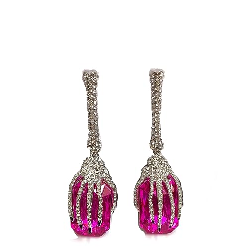 Betsey Johnson WITCH HANGING HANDS Stone pink Gem Drop Earrings2