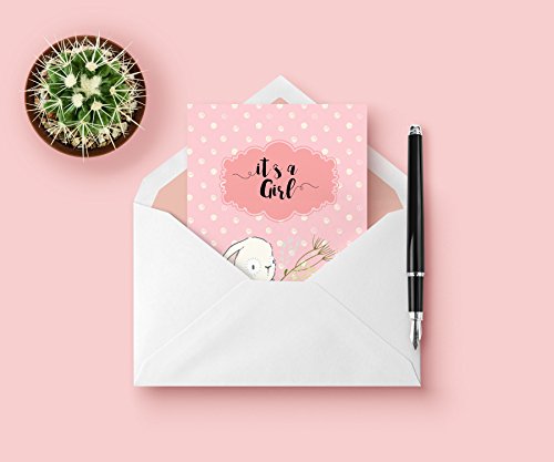 Carte de vux avec enveloppe | Idéal pour anunciar un naissance | modèle pour filles avec inscription "it's a girl" | conception Unico signé "lunadei | Bristol de haute qualité (350 g/m2) | format a6