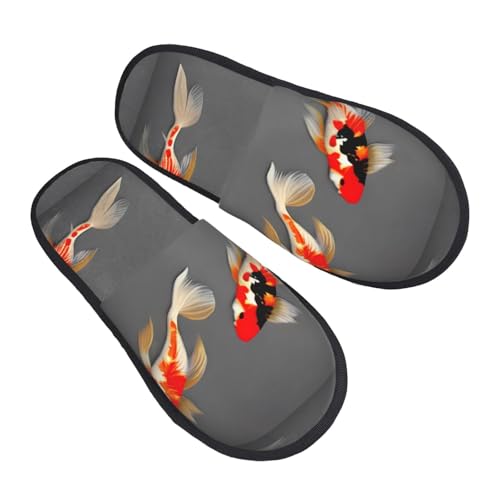 Traditional Koi Carps With Spots Furry Slippers - Full Design, Soft Plush & Eva, Warm & Comfy, Travel-Friendly, Indoor Use, M Sizes