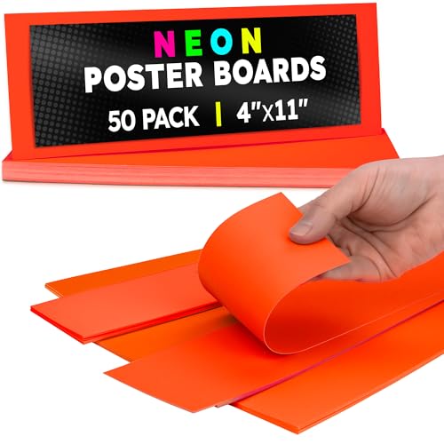 Image of Hygloss Medium Poster Board 4x11 - 50 Neon Red-Orange Single Color Bulk Pack - 10 Pt. Thickness Colored Poster Board Paper for Projects, Signs, Displays - Posterboard Multipack 4 inch x 11 inch