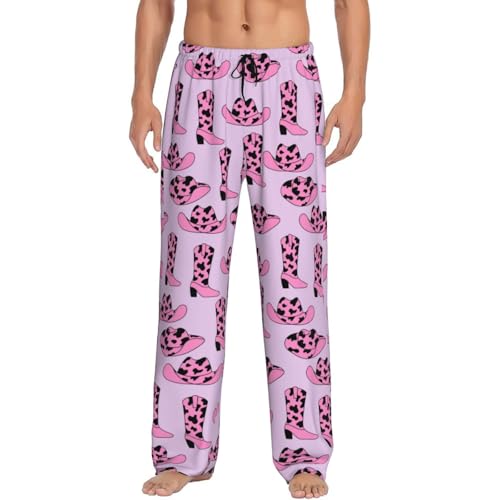 Western Cow Pink Cowboy Boots Hat Mens Pj Pants,Soft Men Lounge Pants,Mens Pajama Pants Bottoms,Sleep Pants For Men4