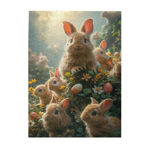 Happy Easter Bunny Colorful Art Eggs Cl Wooden Puzzles for Adults Jigsaw Puzzles 500 Pieces 20.4X15In Family Game Funny Gift