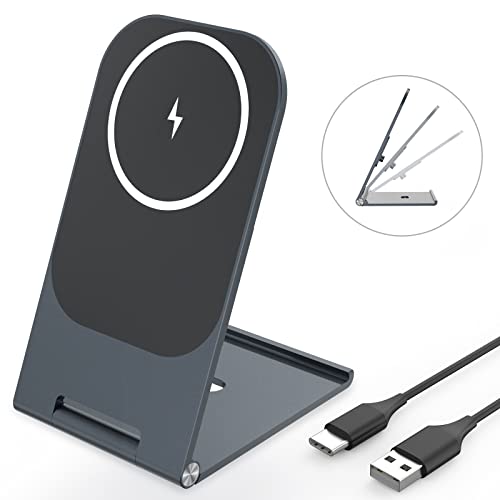 Image of Wireless Charger for Apple MagSafe, iPhone Stand Holder for Desk, Foldable Aluminum Alloy Magnetic Wireless Charger for Apple iPhone 13 Pro Max, 13 Pro, 13, 13 Mini, 12 Pro Max, 12 Pro, 12, 12 Mini