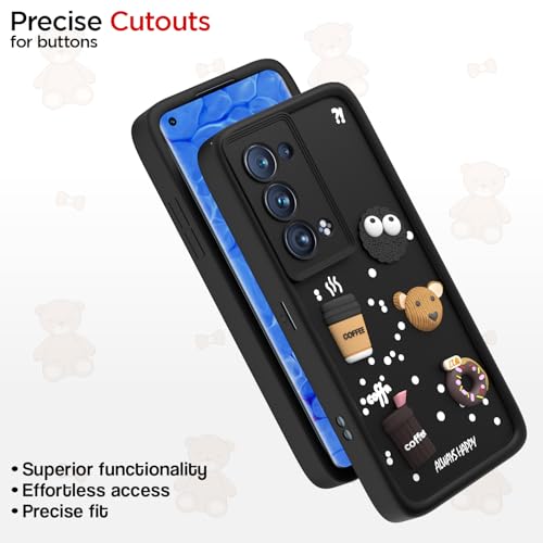 Image of Pikkme Back Cover for Oppo Reno 6 Pro Plus 5G | 3D Bear Silicone Cute & Fun Coffee Cartoon | Full Body Protection Bumper Case (Black)