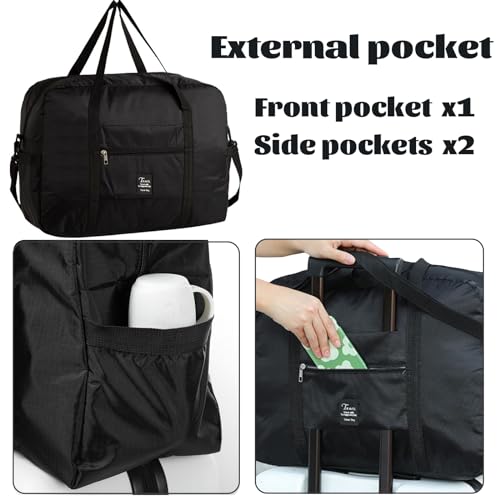 INVODA Travel Bag Carry on Duffle Bag Tote Spirit Airlines Personal Item Bag Shoulder Weekender Overnight Bag Waterproof Sports Gym Bag for Women and Men (Black)2