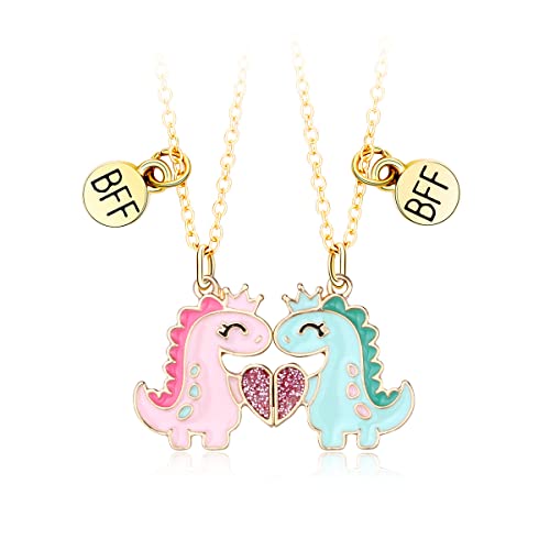 Lezmoii Friendship Necklace Best Friend Necklace Matching Magnetic Bff Necklace For 2 Girls Friendship Gifts (B: Dinosaur) #TOP3