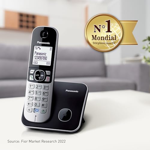 Panasonic KX-TG6811FRB DECT Téléphone Numérique Sans Fil, Base et Combiné Mains Libres, Identification de l'Appelant, Blocage des Appels Indésirables, LCD Mode Éco, Touche Fonction Intelligente,Noir