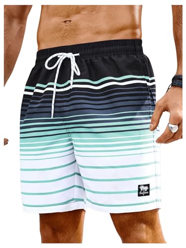 SHENHE Men's Swim Trunks Drawstring Striped Hawaiian Beach Swimming Surfing Shorts
