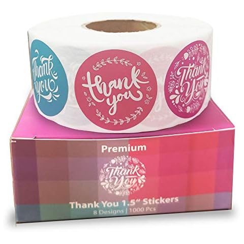 Thank You Stickers Roll of 1000 1.5 Inch 8 Designs Thank You Sticker Small Business Thank You Stickers Pink Thank You Stickers for Packaging Stickers Thank You Large Thank You Stickers Cover