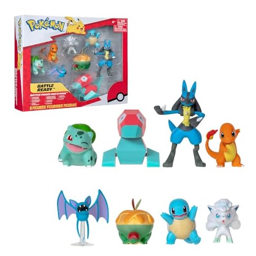 Bandai - Pokémon - Pack de 8 figurines Pokémon 5 à 8 cm - Coffret Bulbizarre Salamèche Carapuce Nosferapti Goupix d'Alola Dratatin Porygon Lucario - Jouet Enfant 4 ans et + - Battle figurines - JW3063