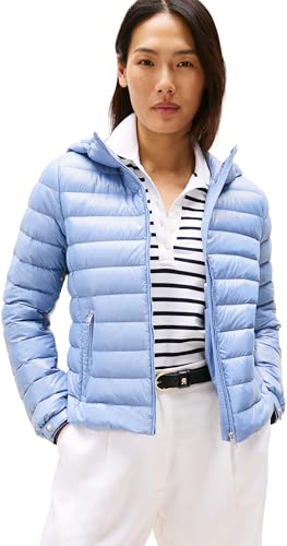 Tommy Hilfiger Cazadora acolchada Mujer Down Hooded Jacket con cierre de cremallera, Azul (Brisk Blue), M