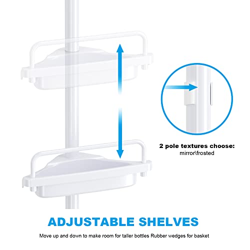 Frdecon Rustproof Shower Caddy Corner For Bathroom, 4-Tier Tension Pole Stainless Steel Shower Organizer, 56 To 115 Inch Adjustable Bathtub Shower Shelf Storage With 1 Tower Bar, All White #TOP4