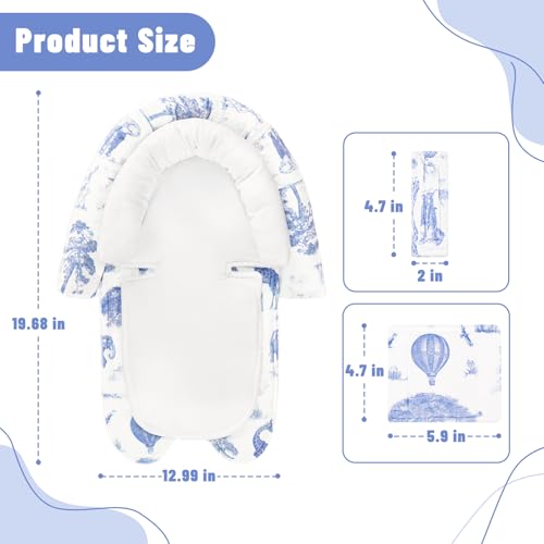 Image of Baby Car Seat Head Support with Extra Headrest, 2-in-1 Babybody Supports with Shoulder Pads Set for Newborn, Adjustable Infant Car Seat Insert Compatible with Stroller, Baby Swing (Blue Animal)