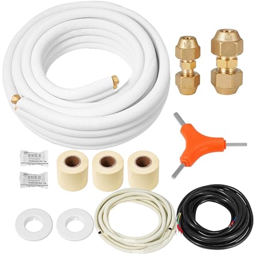 ZBIAOJNU 25 Ft Mini Split Line Set 3/8" & 1/4" O.D. Copper Pipes Tubing with Flared Nuts and 3/8" Thickened PE Insulated Coil Kit for Mini Split Air Conditioner & Heat System