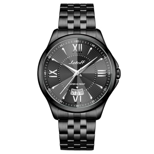 Image of Letoff Men's Analog Watch,Tool-Free Adjustable Clasp, Water Resistant 100ft, Roman Numeral Dial, Stainless Steel Case & Strap, Perfect for Business & Casual Wear