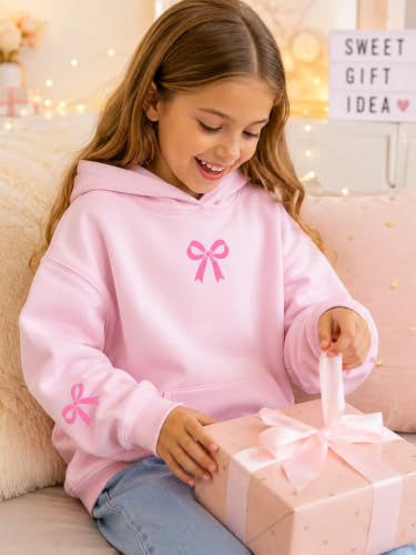 QIXYN Girls hoodies Bow Graphic Long Sleeve Hooded Sweatshirt Pullover Tops - image 5
