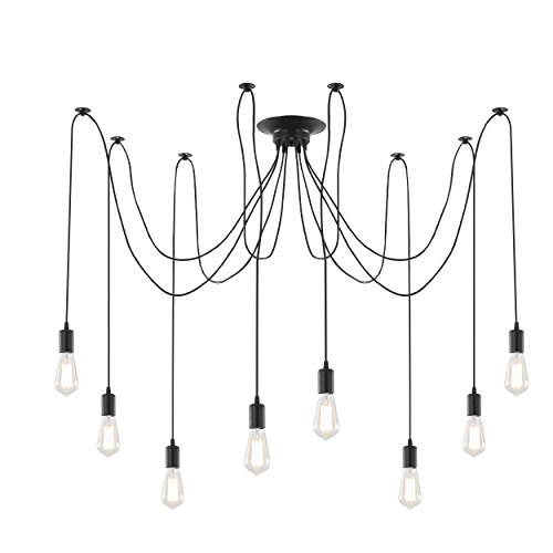 Light Society Tentacle 10-Light Chandelier Swag Pendant, Matte Black, Modern Industrial Lighting Fixture (LS-C105)