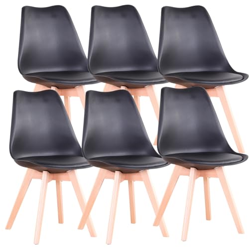Uderkiny Juego De 6 Sillas De Comedor, Sillas Escandinavas, Patas De Madera Maciza, Diseño Nórdico Ergonómico, Ideal Para Comedor, Salón, Cocina, Dormitorio Negro, 6 Uderkiny Juego De 6 Sillas De Comedor, Sillas Escandinavas, Patas De Madera Maciza, Diseño Nórdico Ergonómico, Ideal Para Comedor, Salón, Cocina, Dormitorio Negro, 6