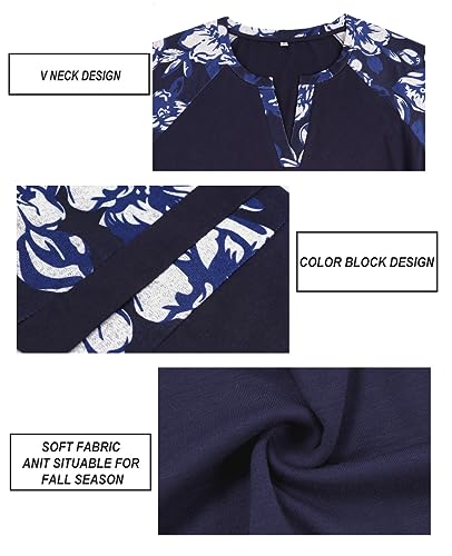 Image of CARCOS Plus Size Tops for Women Long Sleeve Fall Tunic Color Block Camo /Plaid /Leopard /Fall Blouse Crewneck Tshirt XL-5XL