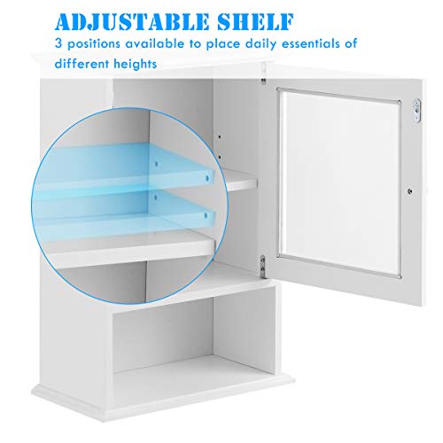Armario de baño Casart para pared, armario pequeño para medicamentos con puerta de vidrio templado y estante ajustable, almacenamiento de 3 niveles sobre el inodoro para cocina y lavandería, 14 x 20 pulgadas, blanco miniatura 5
