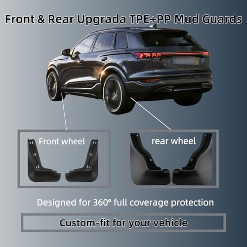 Image of No Drill Mud Flaps Splash Guards Compatible with Audi Q6 Etron 2025-2026,OEM Style Textured Black Custom Fit All Weather Exterior Accessories(4PCS)