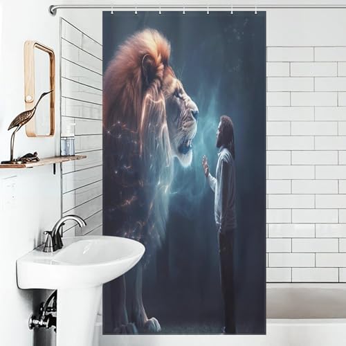 Rideau de douche lion en polyester lavable 92x183cm pour baignoire d'hôtel et maison