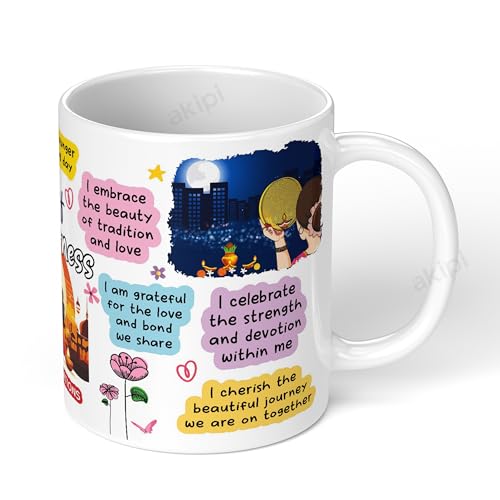 Image of Cup of Togetherness - Karva Chauth Mug Design with Positive Affirmations, Celebrate Love, Devotion & Unity ARM731 11oz Ceramic Coffee /Tea Cup