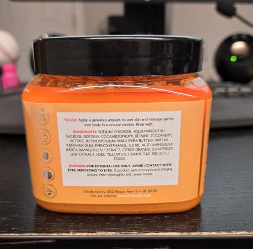 Image of Grapefruit & Mango Sugar Scrub - Exfoliating & Hydrating Body Scrub With Shea Butter & Vitmain C to Help Brighten & Soften Skin for a Radiant Glow, Body Care Exfoliator & Cleanser, 21oz