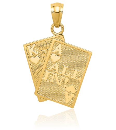 14K Solid Yellow Gold Ace of Heart Love King All In Poker Necklace Playing Cards Suit Pendant Gambling Deck Charm Good Luck Jewelry4