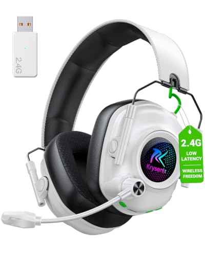 Image of Wireless Gaming Headset with Noise Canceling Microphone for PC, PS5, PS4, Switch, Mac,2.4 GHz Wireless & Bluetooth 5.4 Gaming Headphones, Cool RGB Lighting, 60Hr Battery, 50mm Drivers(Pure White)