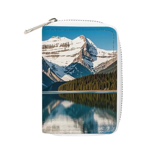 RFID Credit Card Holder Wallets for Women Cute Small Leather Ladies Cardholder Wallets Panorama of The Lake Louise Mountains Card Organizer Case with Zipper