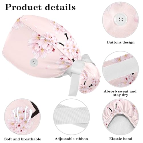 Image of Red Blooming Rose Flowers Black Working Cap with Scrunchy and Ribbon Tie for Women, Long Hair