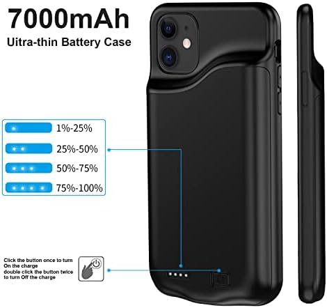 Battery Case for iPhone 11, 6000mAh Slim Extended Charging Case Rechargeable Portable Power Bank Charger Case Compatible With iPhone 11 (6.1 inch) Black