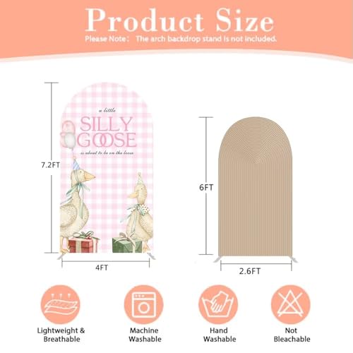 Iydamc Set of 2 (7.2FT,6FT) Pink Plaids Silly Goose Arch Backdrop Covers,Light Brown Ripple Spandex Arch Covers for Girls 1st Birthday Party Baby Shower Decoration by Iydamc - Used condition - Image 4